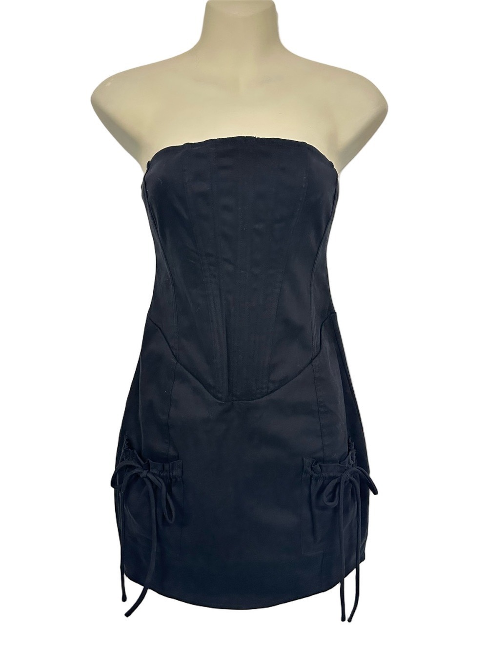 White Fox Black Corset Mini Dress Strapless Bodycon Cotton Stretch Fits Small